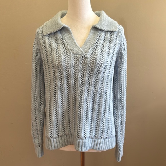 Haven Well Within Open Stitch Johnny Collar Light Blue Sweater Size S - Picture 4 of 12